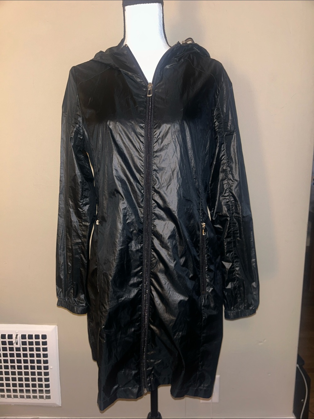 Calvin Klein Black Hooded Trench Raincoat